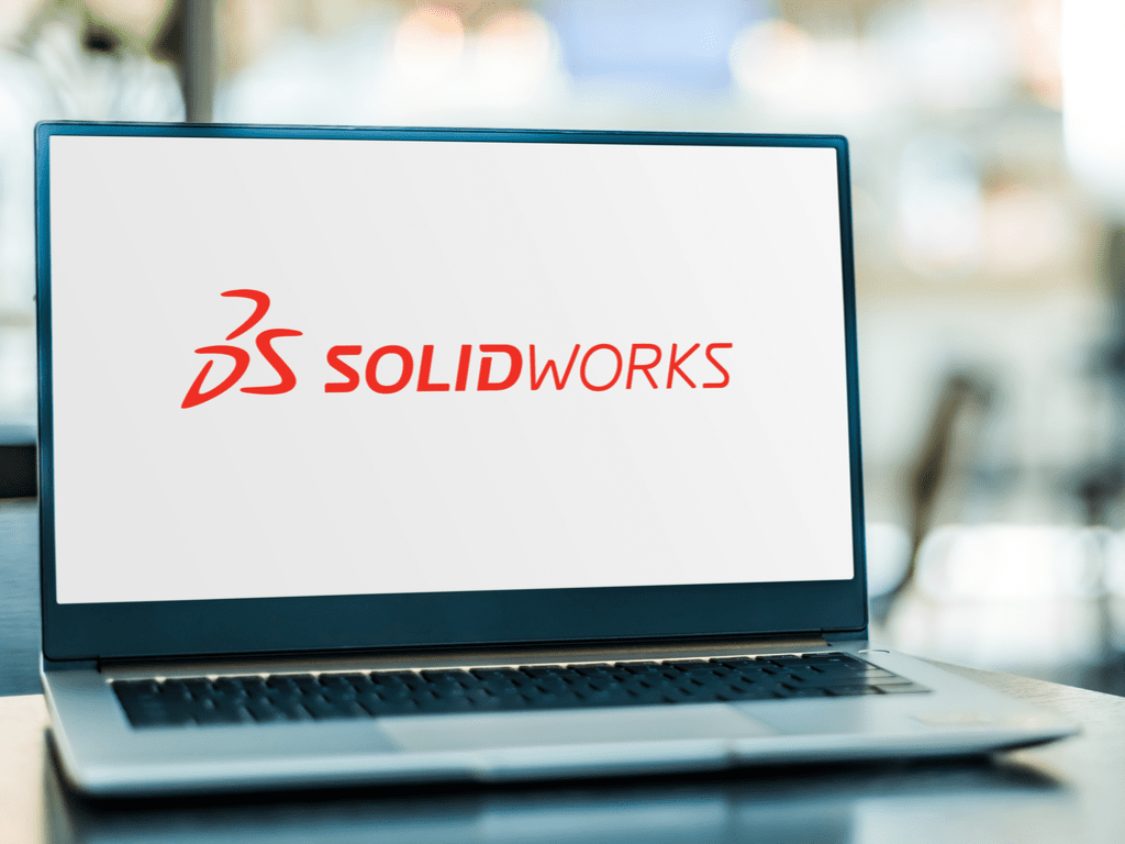 red solidworks logo on a laptop with a white screen