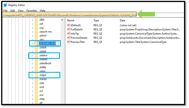windows registry solidworks shortcut