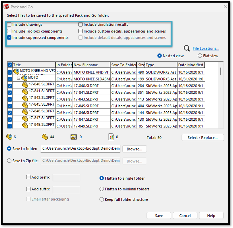 Save Options Pack and Go