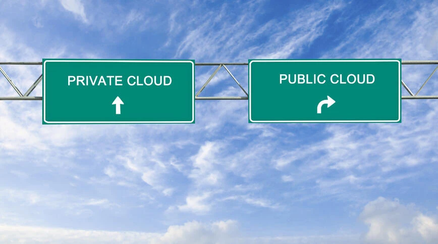 private and public cloud road sign