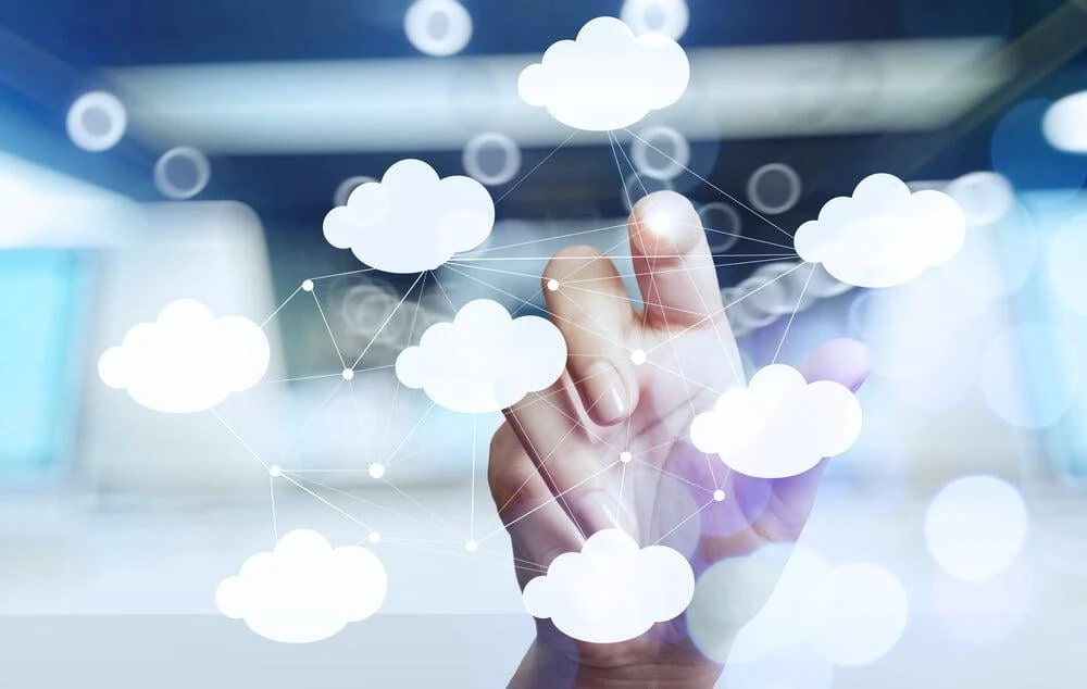 businessman hand working with a cloud computing