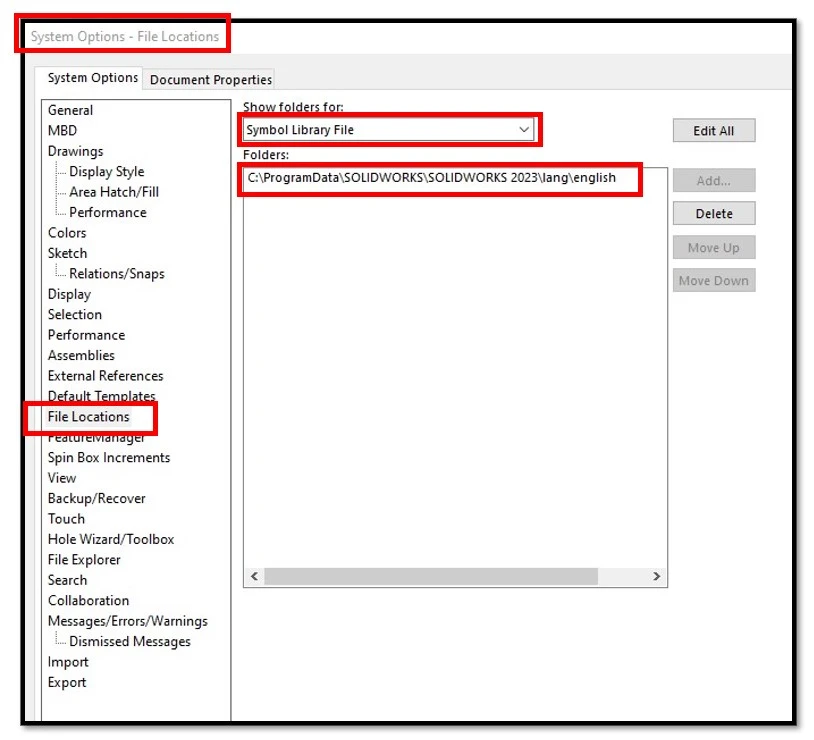 File Location MOD-DIAM diameter icon solidworks