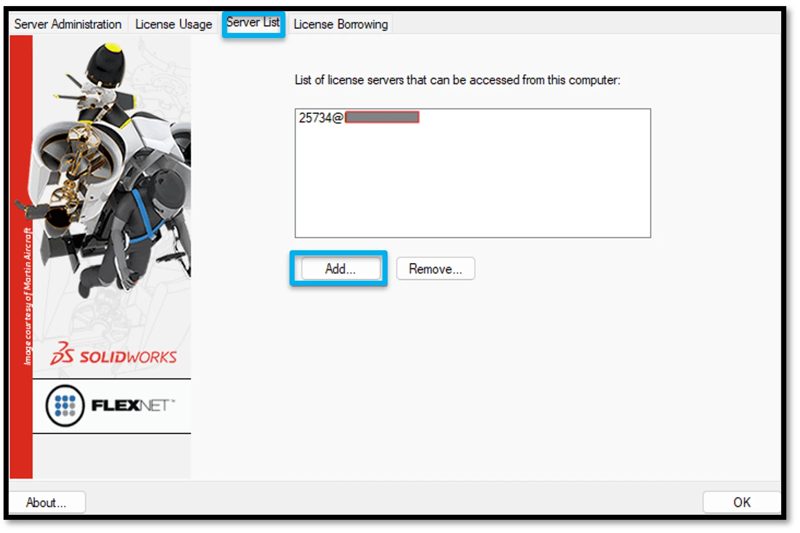 SolidNetWork License Manager Add server