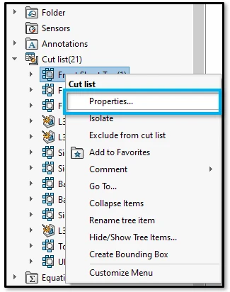 Custom Property Automation Solidworks cut list properties
