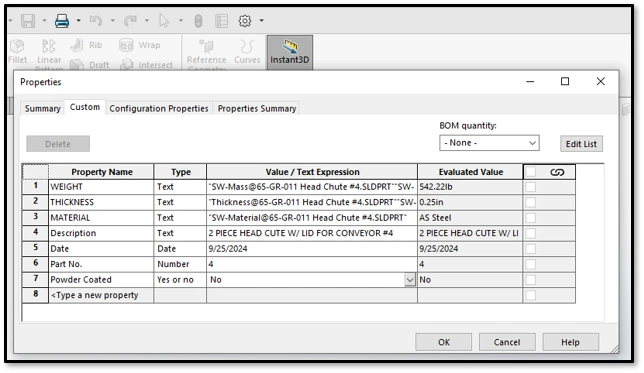 Custom Property Automation Solidworks