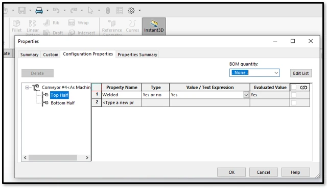 Custom Property Automation Solidworks configuration