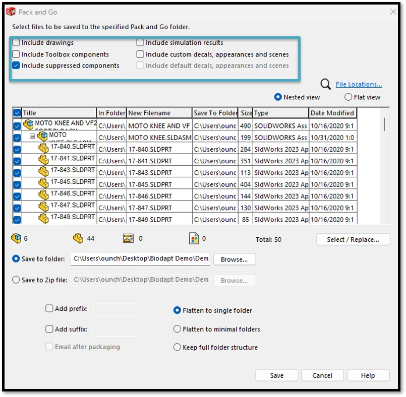 Save Options Pack and Go